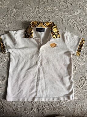 6  year old Versace Kids White Polo with Gold Baroque Collar